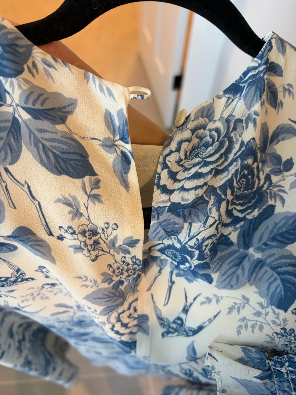 Reformation Cream Dress with Blue Floral & Bird Print - Picture 3 of 3